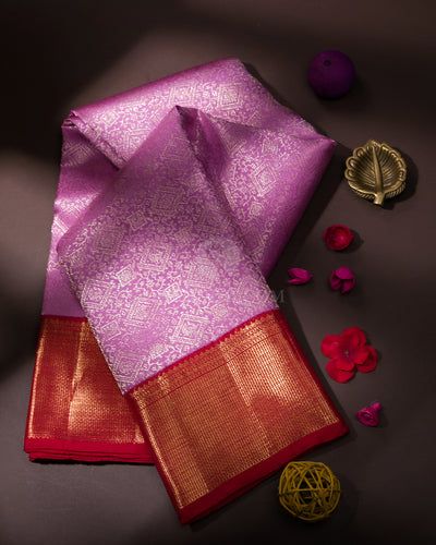 Lilac and Arakku Kanjivaram Silk Saree - S778- View 1