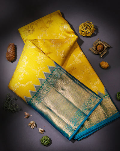 Tuscany Yellow & Anandha Blue Kanjivaram Silk Saree - S855 - View 1