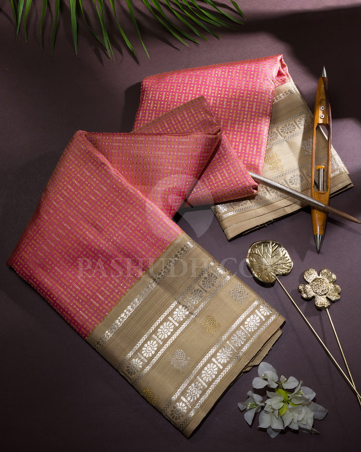 Punch Pink With Beige Bridal Kanjivaram Silk Saree-S1754(A)