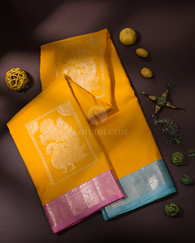 Yellow Ganga Jamuna Kanjivaram Silk Saree - S767 - View 1