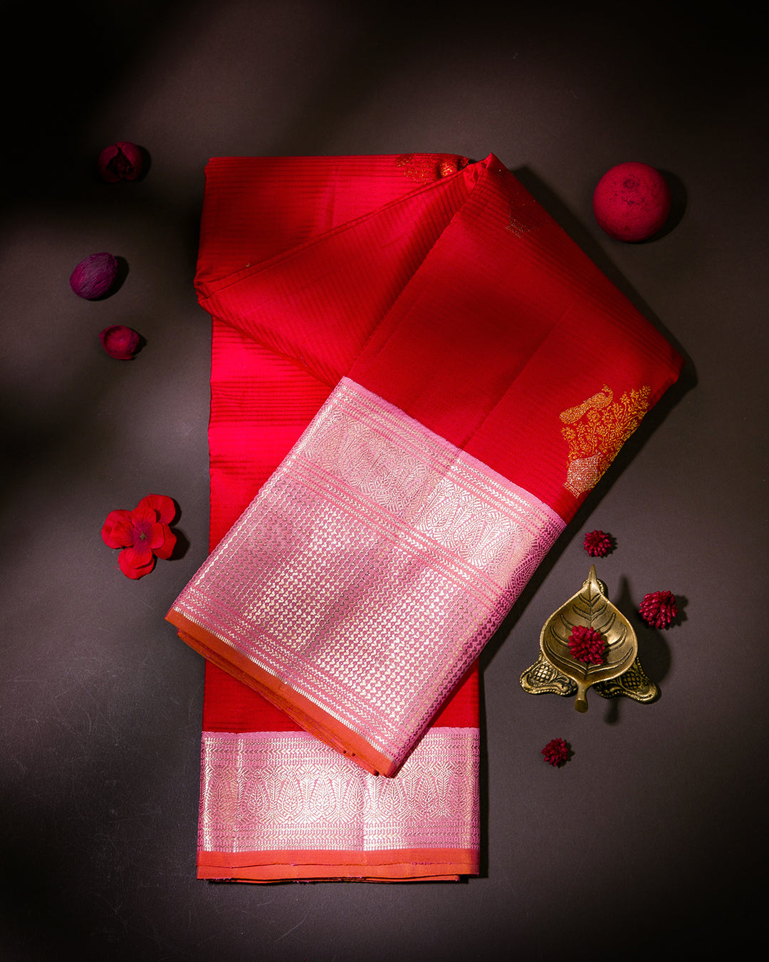 Red and Baby Pink Kanjivaram Silk Saree - S946