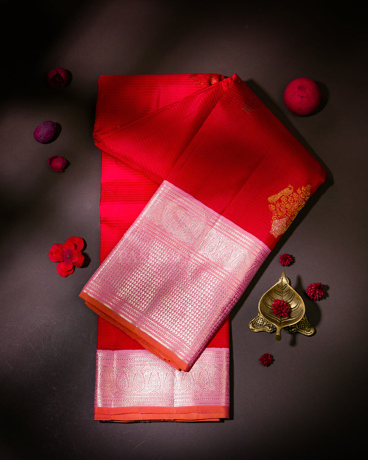 Red and Baby Pink Kanjivaram Silk Saree - S946