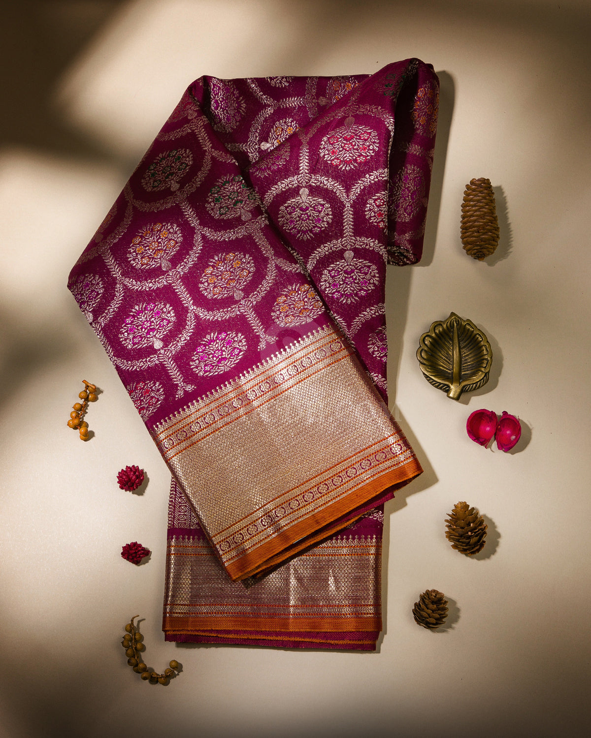 Aubergine and Pink Kanjivaram Silk Saree - S930