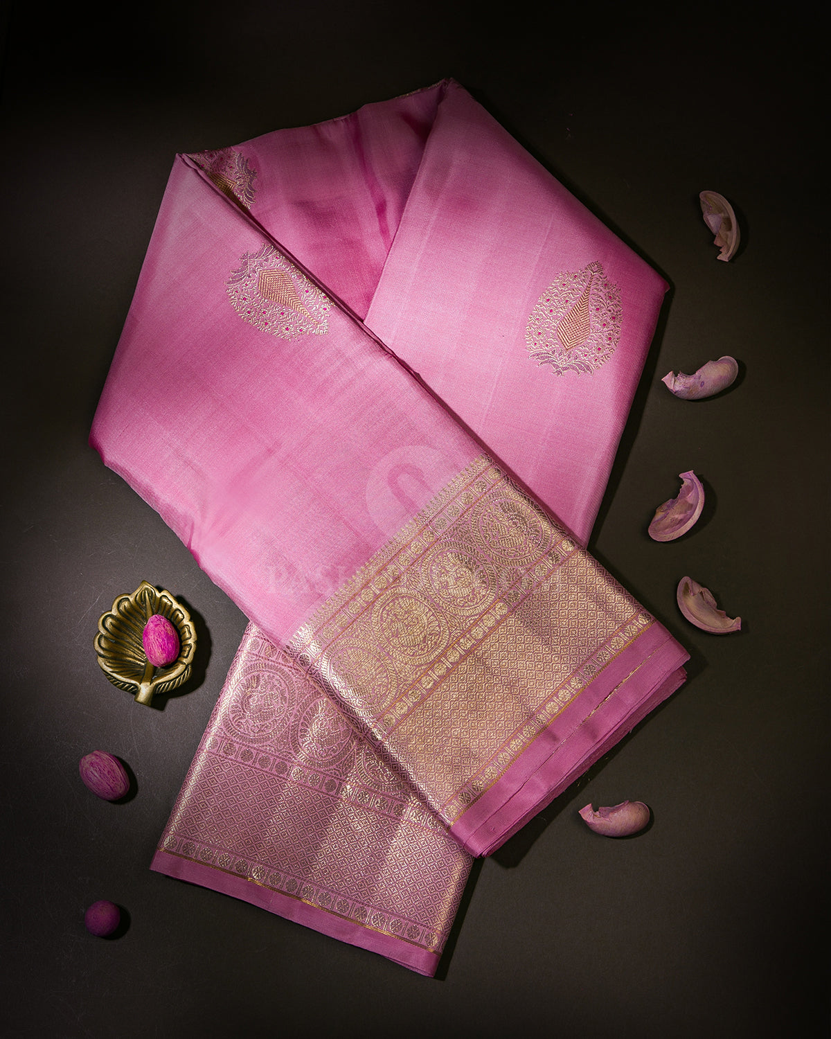 Baby Pink and Red Kanjivaram Silk Saree - S932