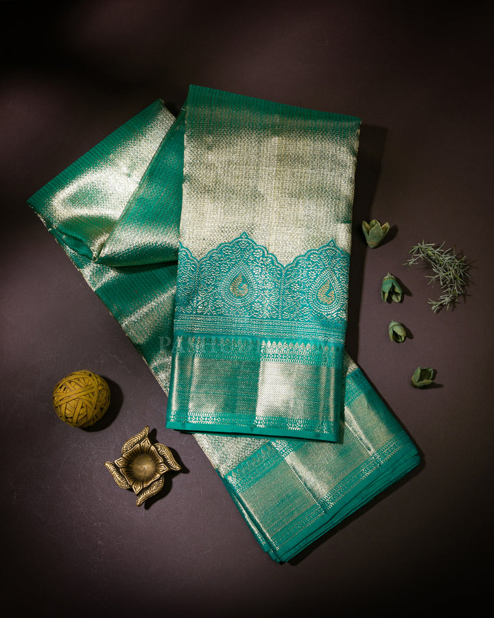 Turquoise Green Kanjivaram Silk Saree with Shimmer - S923