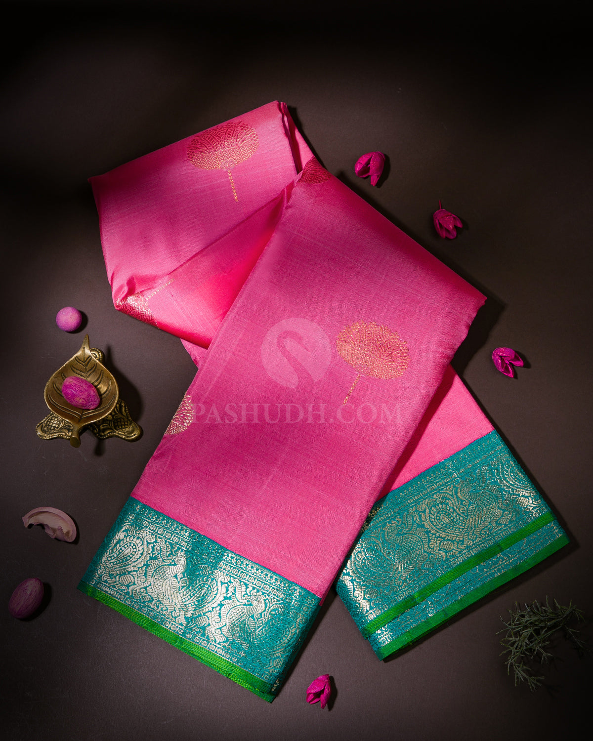 Taffy Pink and Anandha Blue Kanjivaram Silk Saree - S956