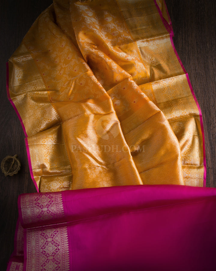 Orange and Pink Kanjivaram Silk Saree - DJ268
