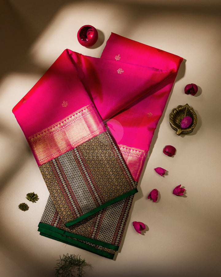 Rani Pink and Black Kanjivaram Silk Saree - S952