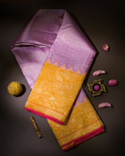 Lavender and Amber Yellow Kanjivaram Silk Saree - S954