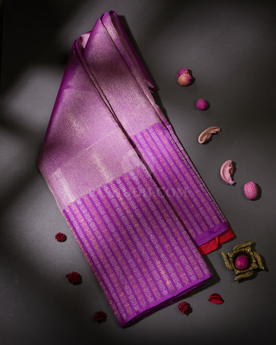 Lavender and Rust Orange Kanjivaram Silk Saree - S962