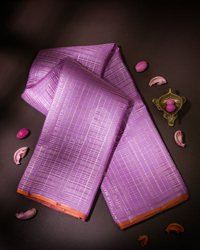 Lavender and Rust Orange Kanjivaram Silk Saree - S926