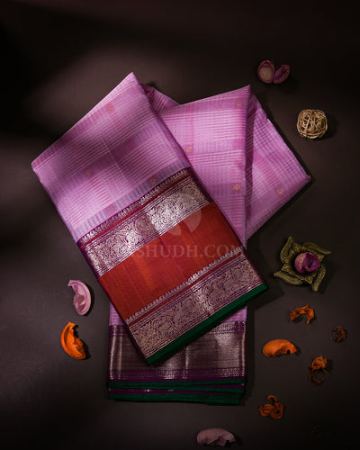 Mauve, Violet and Rust Orange Organza Kanjivaram Silk Saree - S942