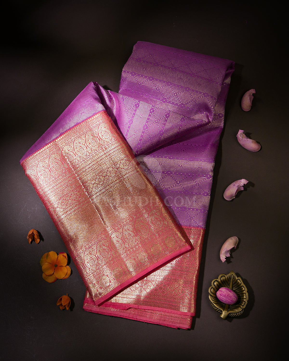 Lilac and Peach Pink Kanjivaram Silk Saree - S938