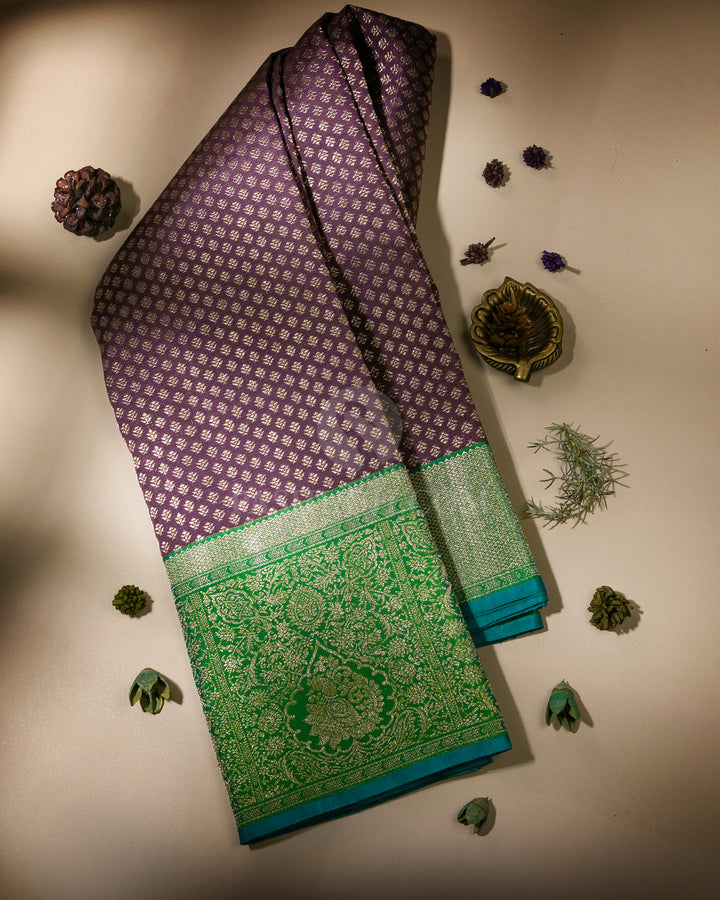 Deep Mauve and Leaf Green Kanjivaram Silk Saree - S961
