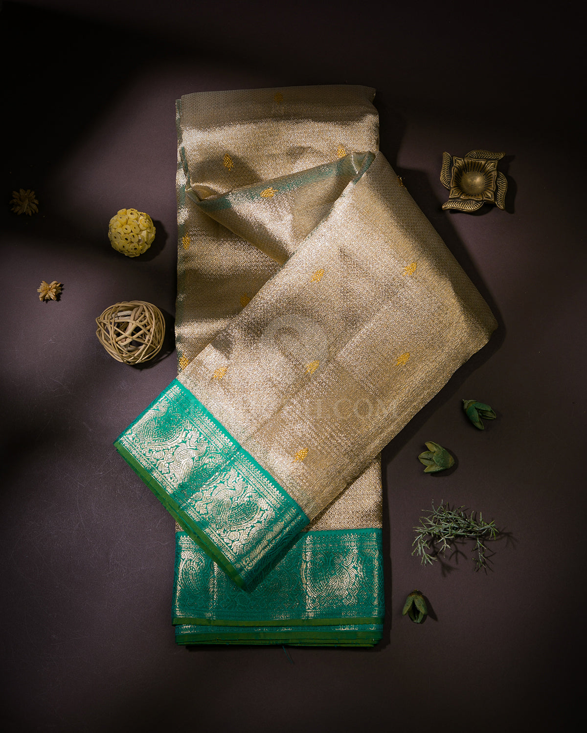 Silver Gold and Jade Green Organza Kanjivaram Silk Saree - S936