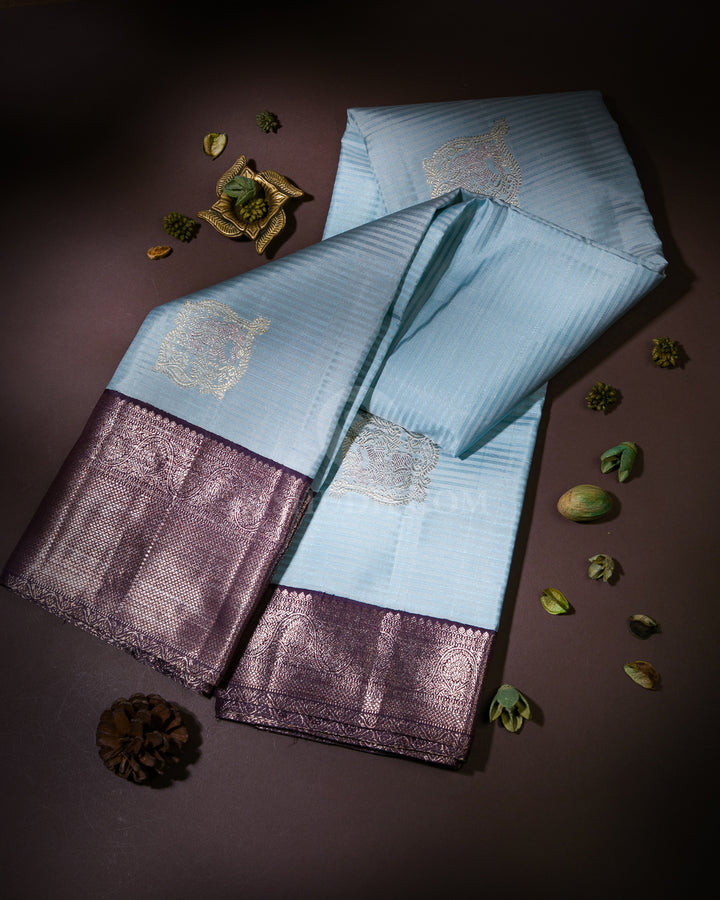 Powder Blue and Elephant Grey Kanjivaram Silk Saree - S924
