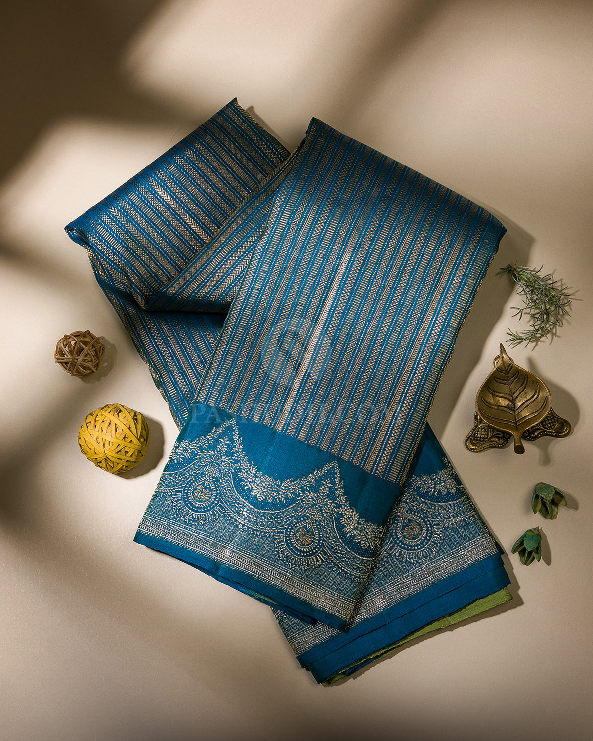 Cobalt Blue and Mehendi Green Kanjivaram Silk saree - S963