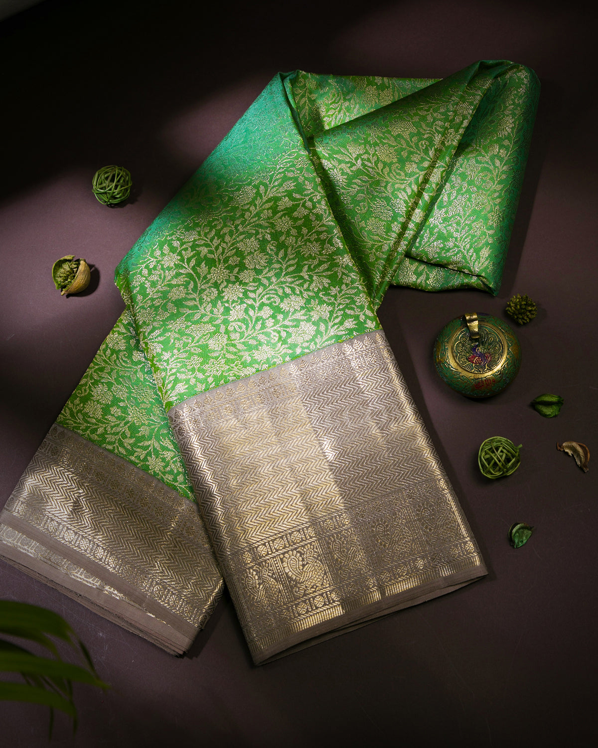 Rexona Green and Grey Kanjivaram Silk Saree - S708- View 1