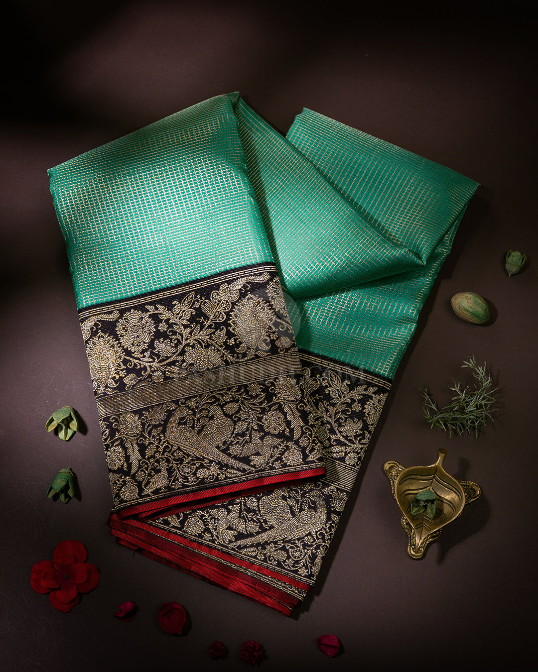 Sea Green and Black Pure Kanjivaram Silk saree