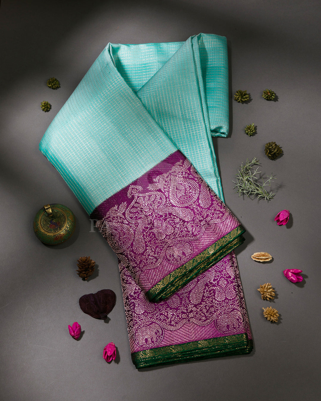 Sky Blue and Purple Kanjivaram Silk Saree - S1060(A)