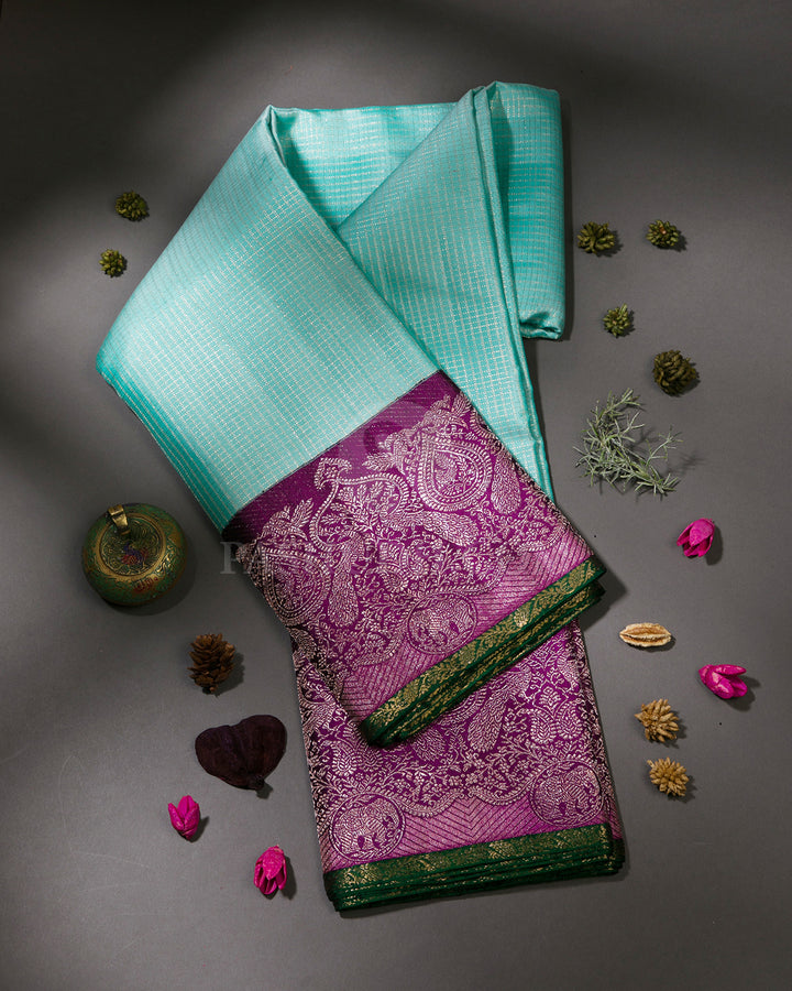 Sky Blue and Purple Kanjivaram Silk Saree - S1060(A)