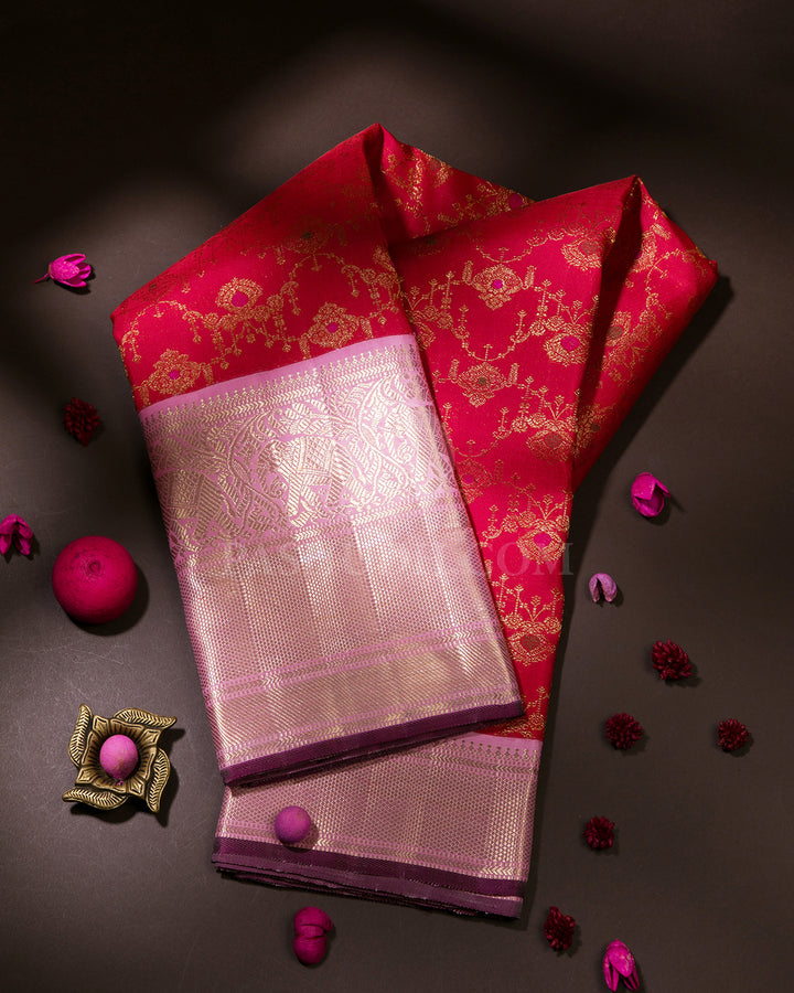 Red and Rose Pink Kanjivaram Silk Saree - S1054(A)