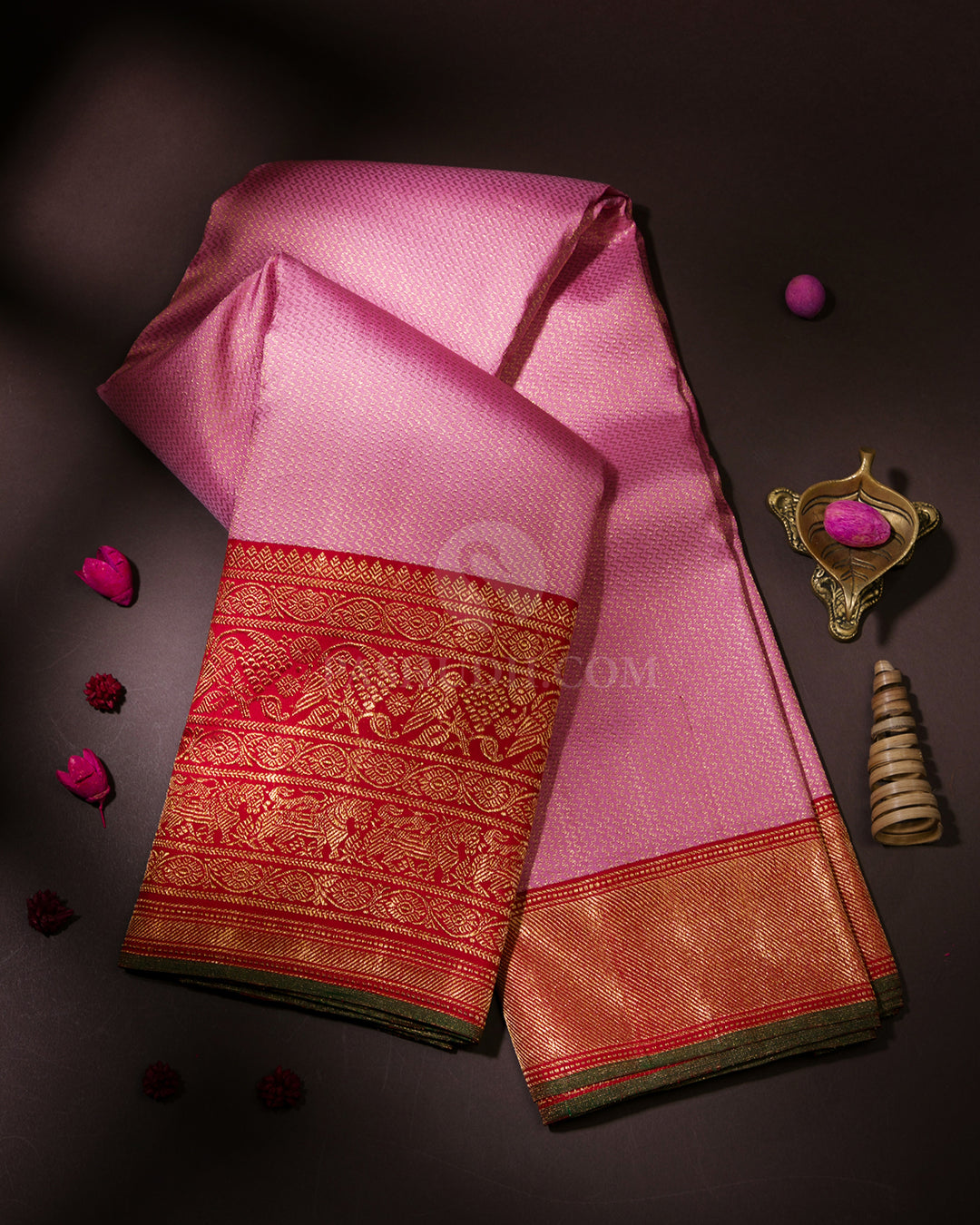Baby Pink & Red Kanjivaram Silk Saree - S994