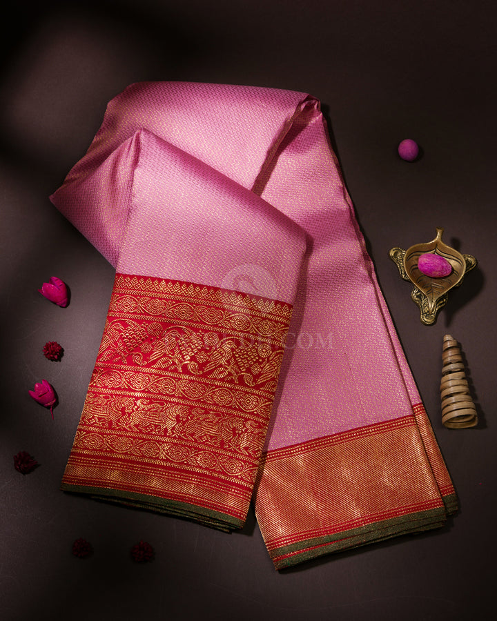 Baby Pink & Red Kanjivaram Silk Saree - S994