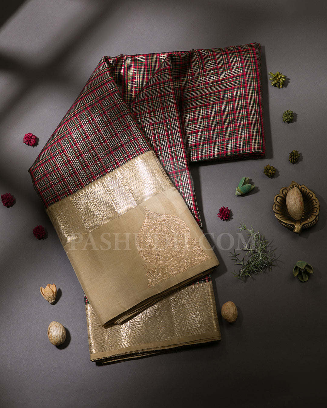 Multicolor chequered Kanjivaram Silk Saree - S1187(A)