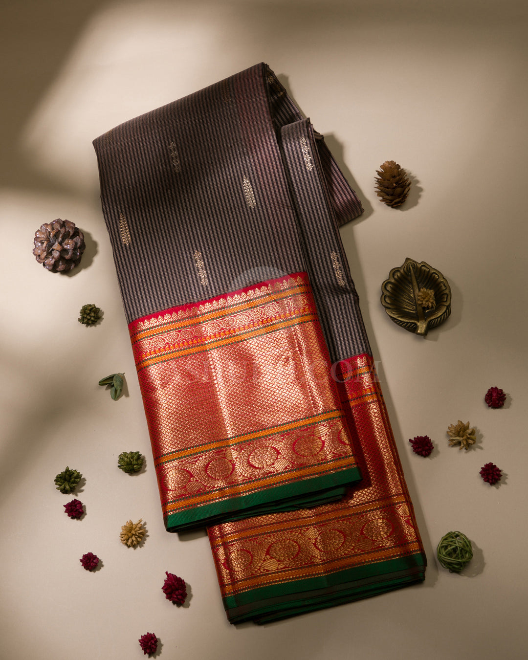 Ivory & Red Kanjivaram Silk Saree - S1085(A)