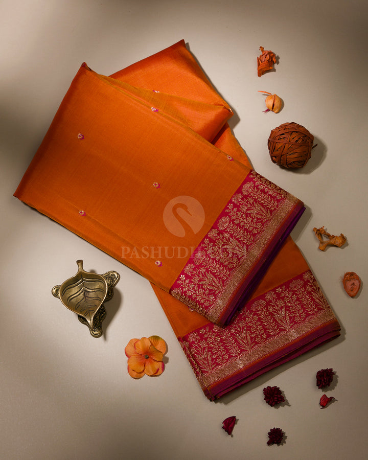 Orange & Rouge Pink Kanjivaram Silkn Saree - S1007