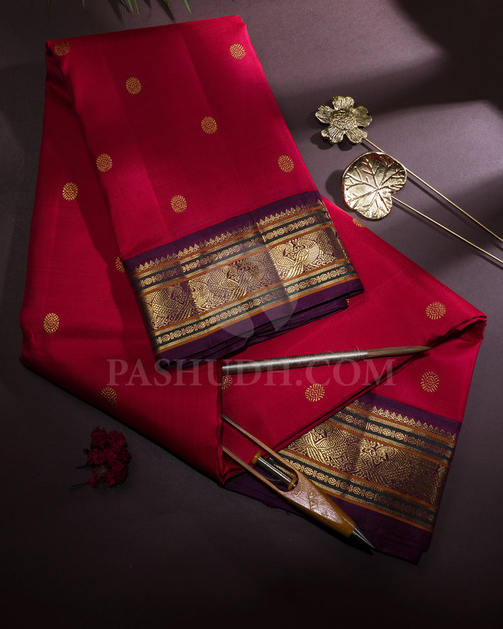 Bold Red With Betel Nut Shade Bridal Pure Zari Kanjivaram Silk Saree-SP409