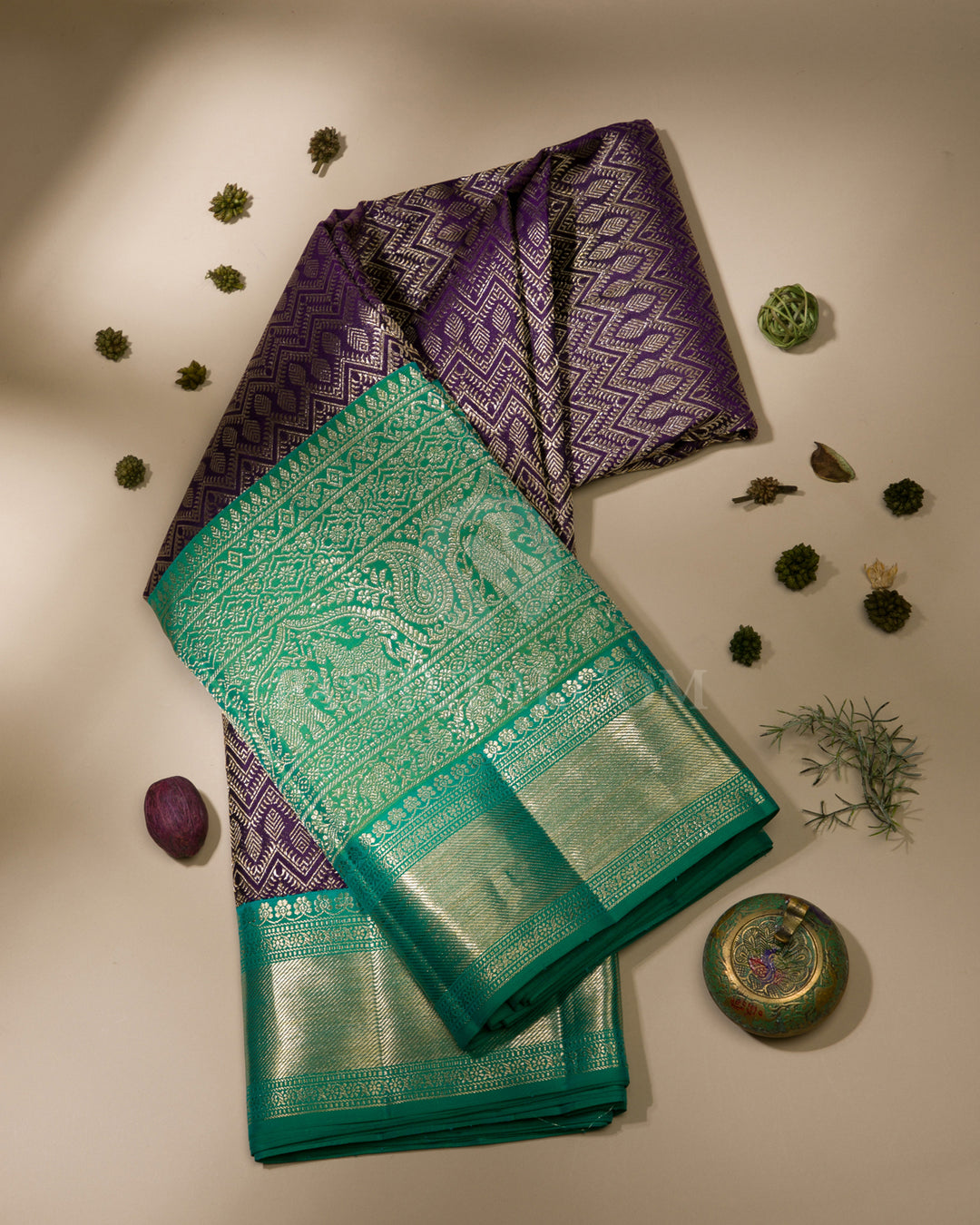 Heather Purple And Sea Green Kanjivaram Silk Saree - S1145(A)