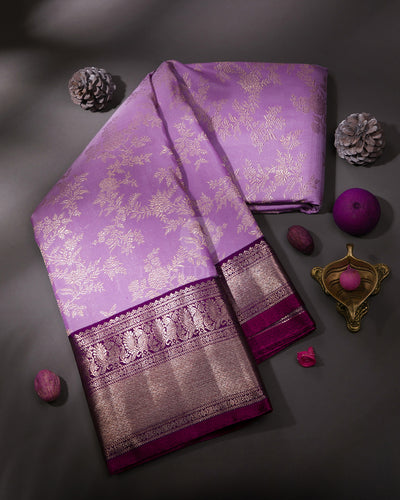 Lavender and Violet Pure Zari Kanjivaram Silk Saree - S751 - View 1