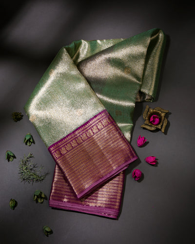 Sea Green & Violet Tissue Kanjivaram Silk Saree - S1008 