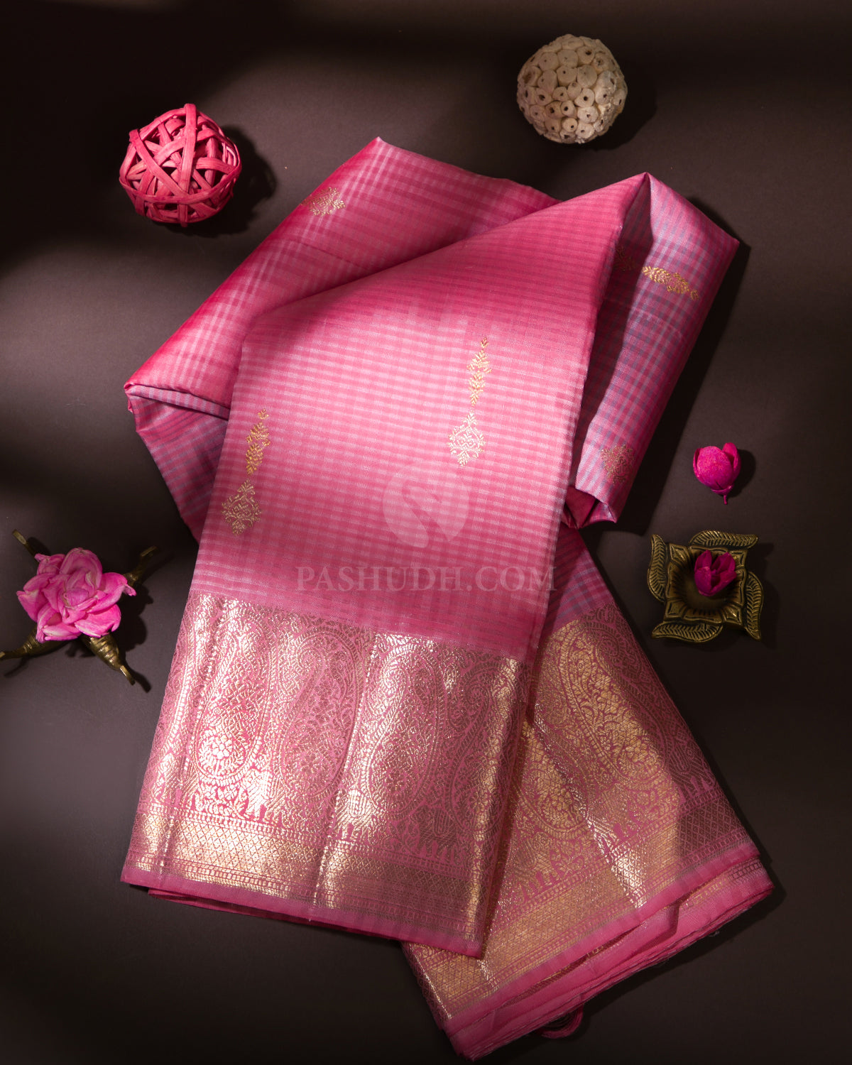Light Pink & Blue Kanjivaram Silk Saree - S828- View 1
