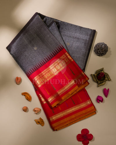 Black And Red Pure Zari Paithani Kanjivaram Silk Saree - P150(A)