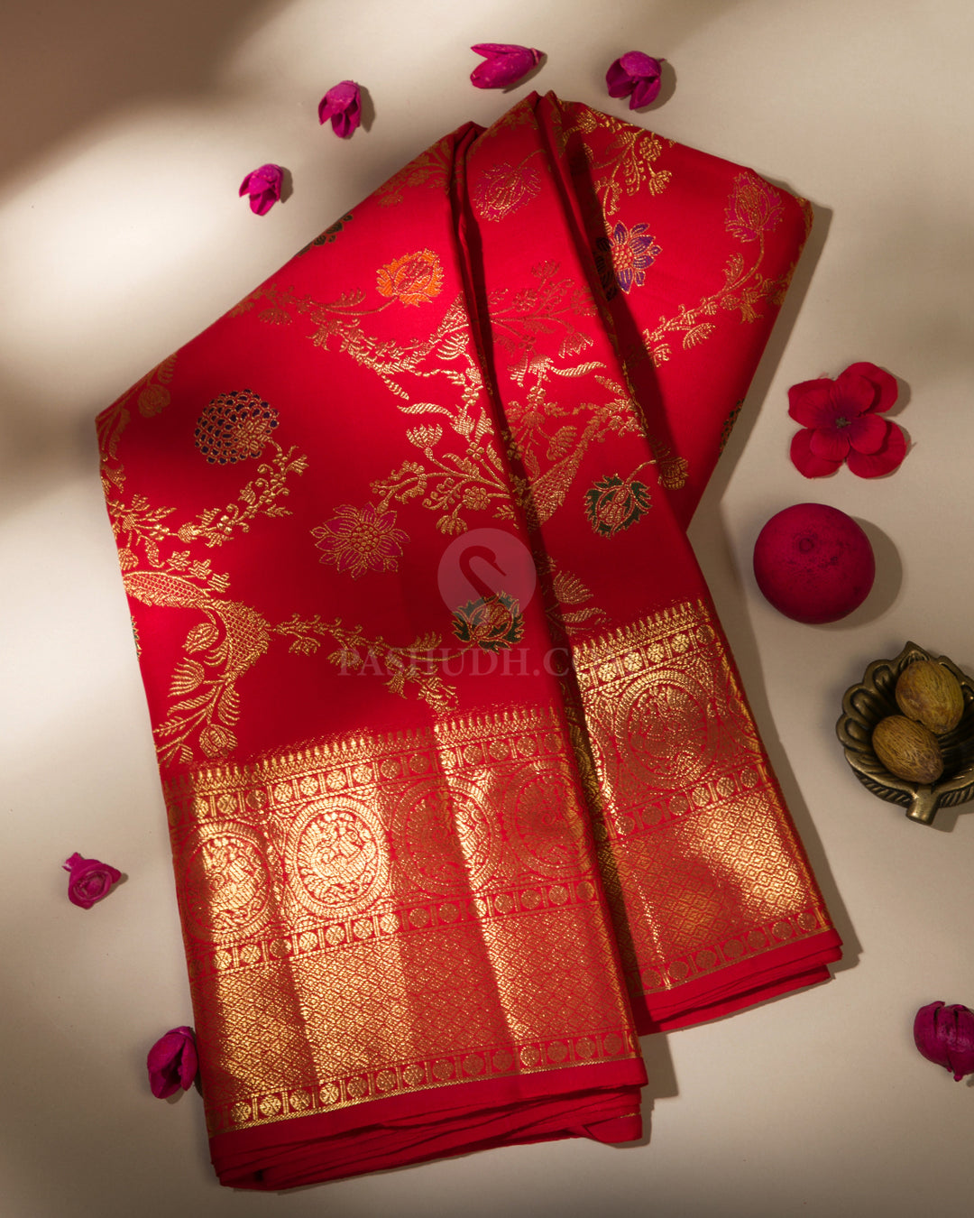 Bridal Red Pure Zari Kanjivaram Silk Saree - P117 - VIew 1