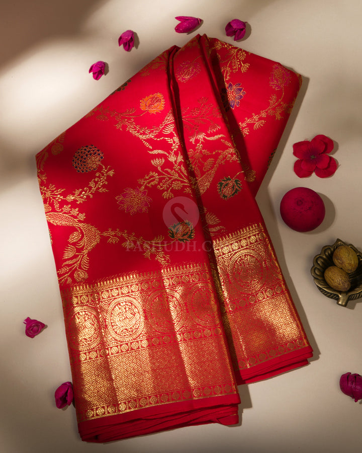 Bridal Red Pure Zari Kanjivaram Silk Saree - P117 - VIew 1