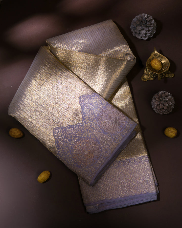 Gold & Lavender Pure Zari Kanjivaram Silk Saree - S839 - View 1
