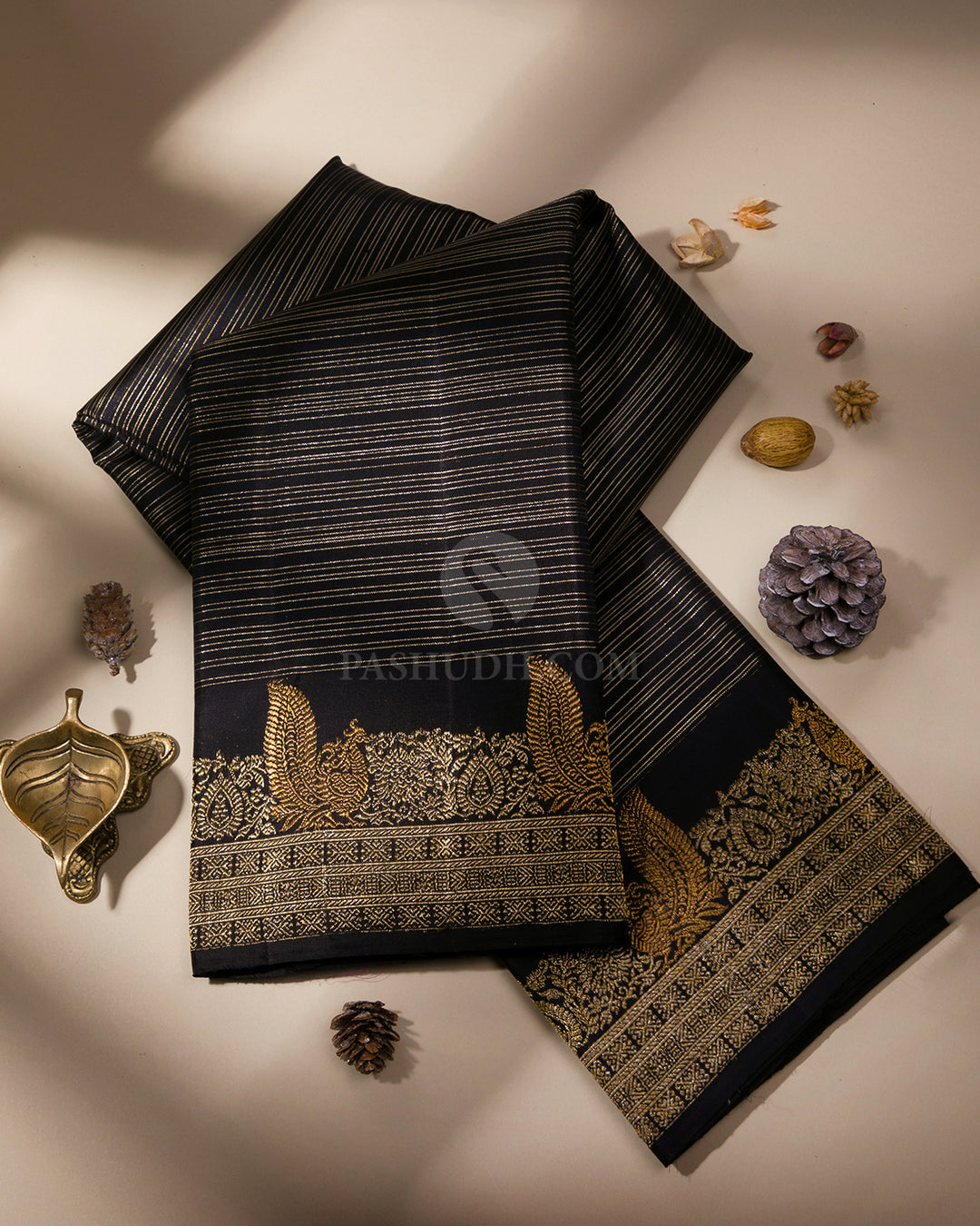 Black Pure Zari Kanjivaram Silk Saree - S737 - View 1