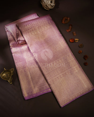 Lilac Pure Zari Kanjivaram Silk Saree - S702 - View 1