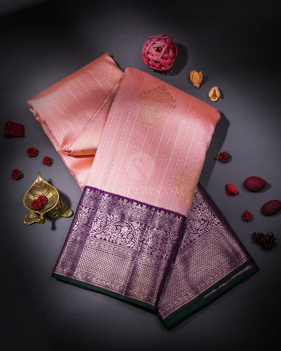 Baby Pink & Purple Kanjivaram Silk Saree - S853 - View 1
