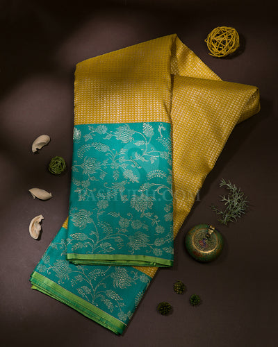 Mustard Yellow & Anandha Blue Kanjivaram Silk Saree - S1070(B)