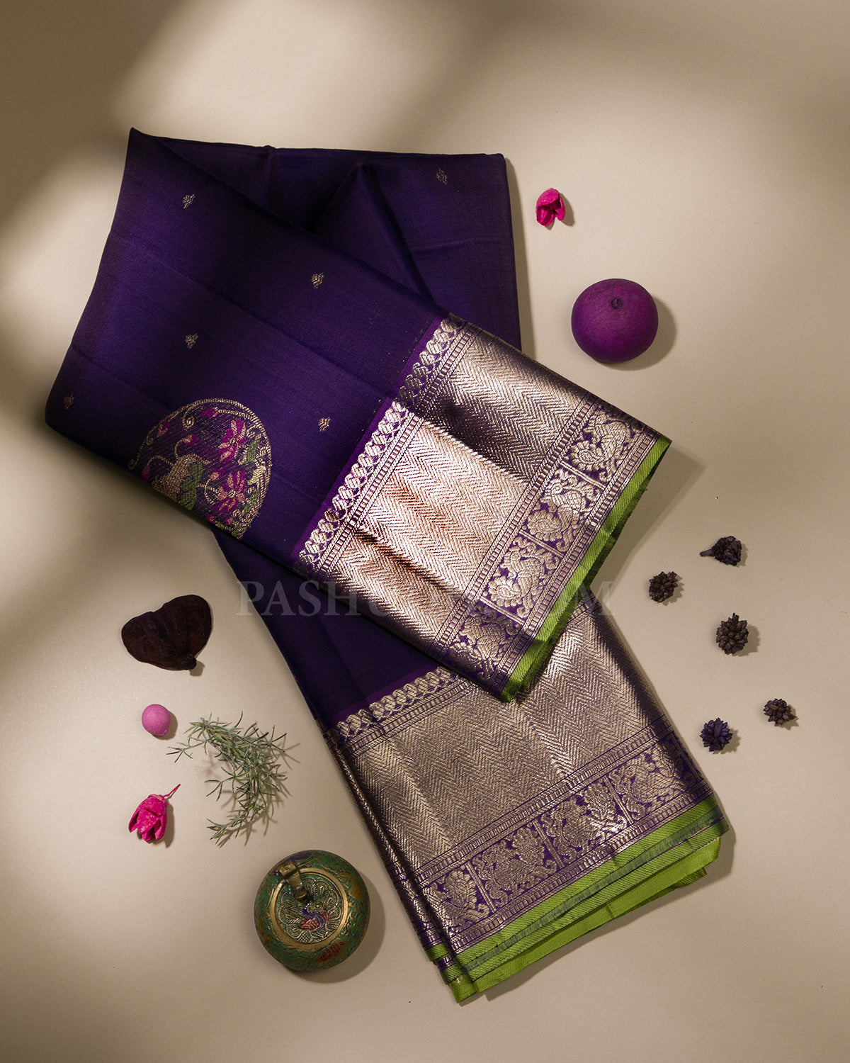 Violet & Light Green Organza Kanjivaram Silk Saree - S1041(A)