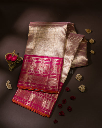 Gold & Rani Pink Kanjivaram Silk Saree - S1119(A)