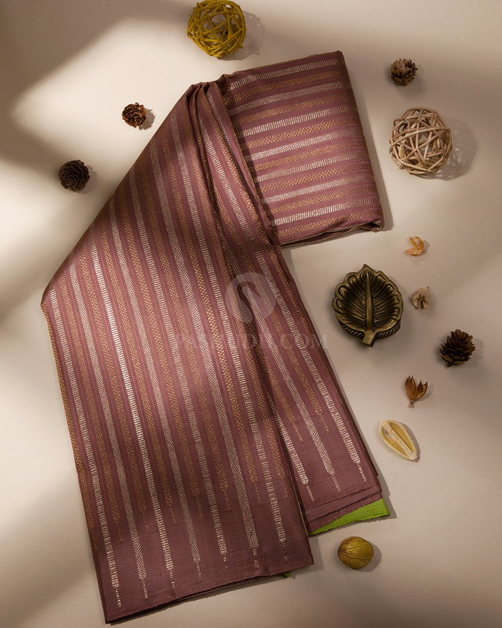 Chocolate & Parrot Green Kanjivaram Silk Saree - S766 - View 1