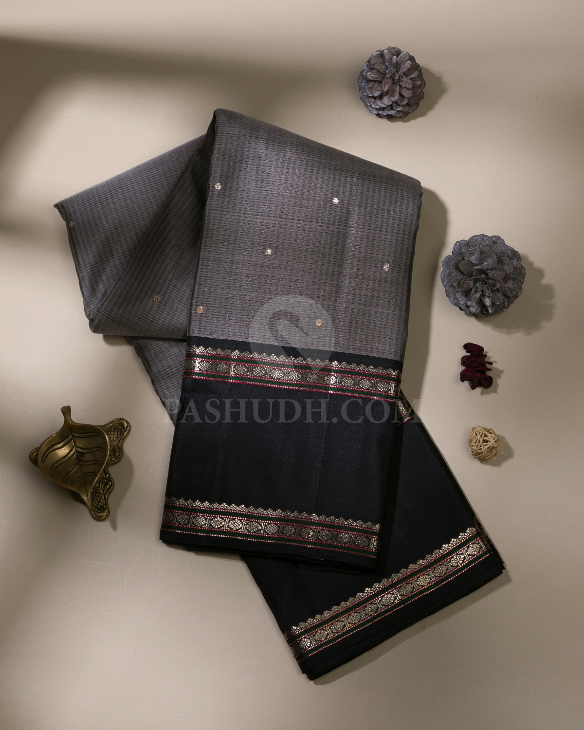 Grey & Black Kanjivaram Silk Saree - S1055(A)