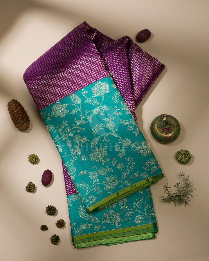 Violet and Turquoise Kanjivaram Silk Saree - S1070(C)