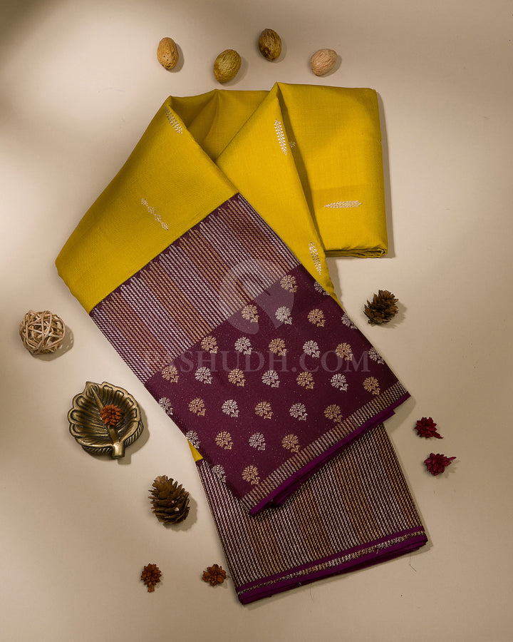 Yellow and Wine Kanjivaram Silk Saree - S1117(A)
